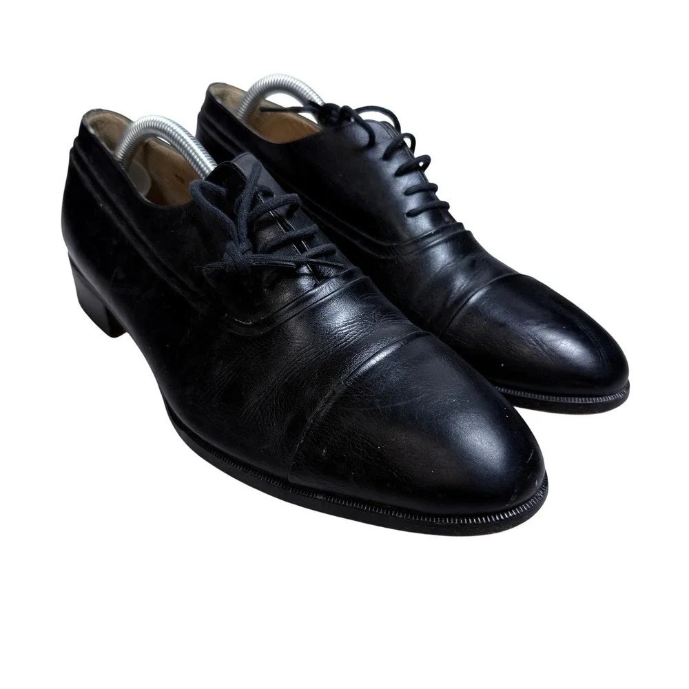 Bally Cagney Oxford Shoes Mens 10 D Black Leather Cap Toe Lace Up Made in Italy